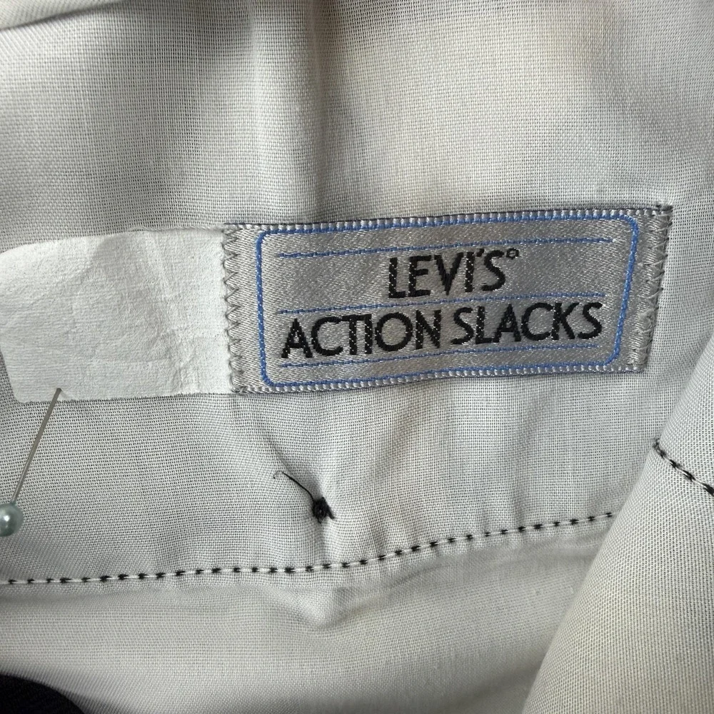 Vintage Levis Action Slacks Mens 32x28 Black Flat Front Dress Pants USA 80s